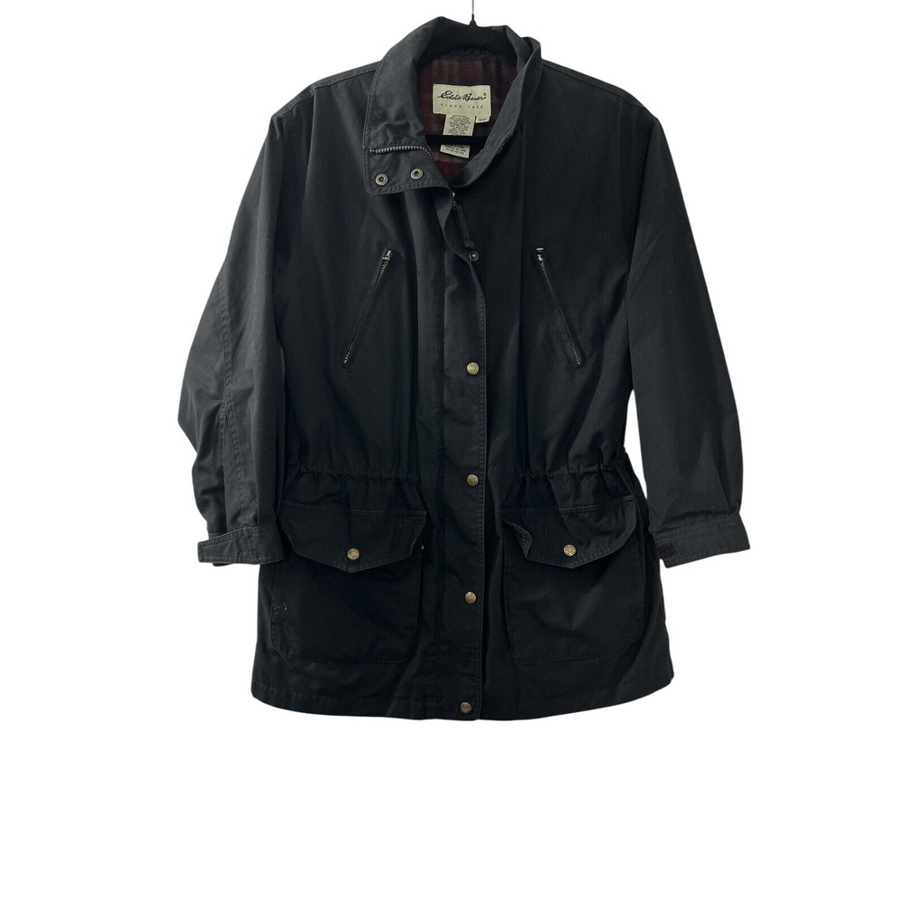 Eddie Bauer Plaid Lined Field Jacket S Black Utility Barn Coat Gorpcore Heritage